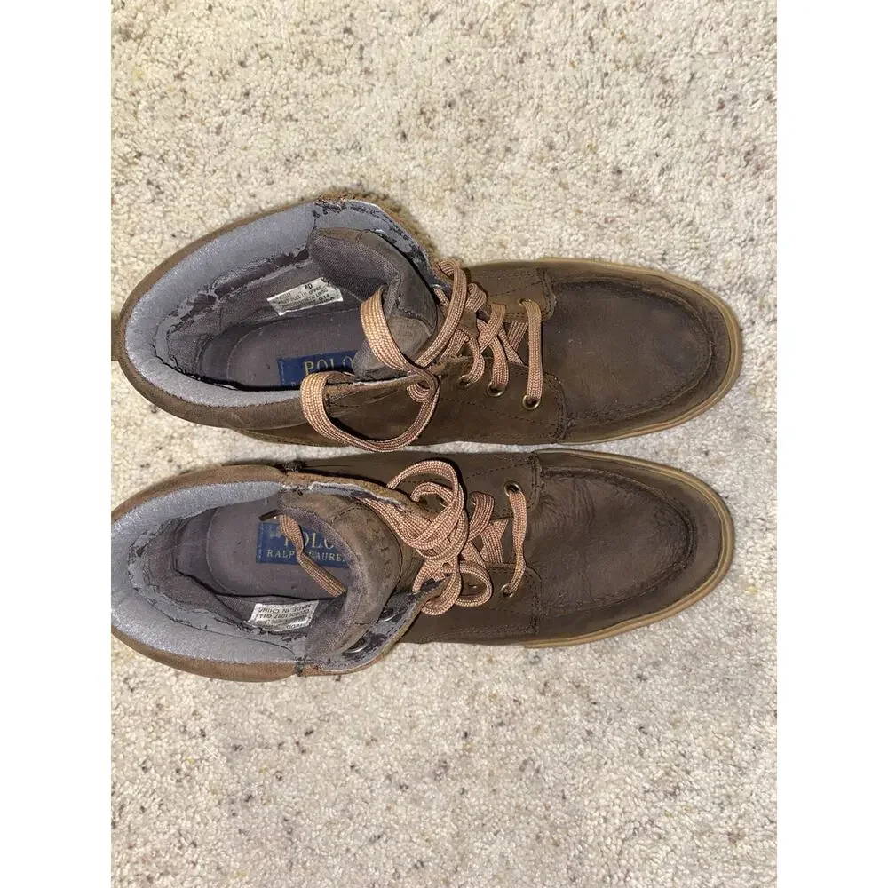 Polo Ralph Lauren Tedd Brown Leather High Top Sneakers Men’s 8D Preppy Moc Toe